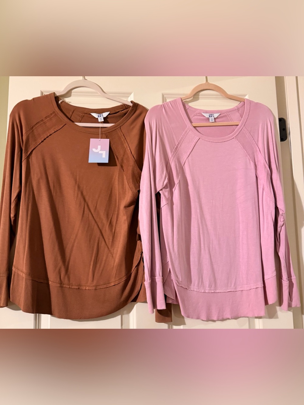JoyLab Long Sleeve Scoop Neck Top - Pink & Brown lot of 2